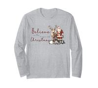 Retro Christmas Believe in The Magic Cute Renna & Santa Maglia a Manica