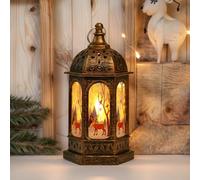 Retro Christmas Lantern - LED Night Light, Vintage Christmas Castle Lamp, Decorative LED Lantern with Warm Glow | Holiday Party Decorations for Table, Fireplace, Farmhouse, Bedroom, Living Room, Patio