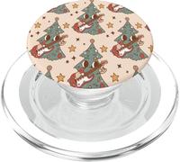 Retro Christmas Santa Trees Playing Music Over Peach Cover PopSockets PopGrip per MagSafe