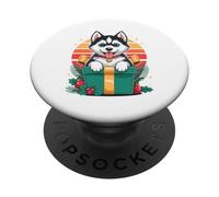 Retro Christmas Siberian Husky X-Mas Ornaments Huskies PopSockets PopGrip Adesivo
