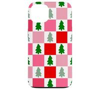 Retro Christmas Trees in Red and Pink Checkered Pattern Custodia per iPhone 13