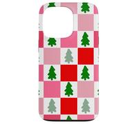 Retro Christmas Trees in Red and Pink Checkered Pattern Custodia per iPhone 13 Pro