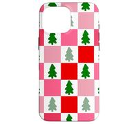 Retro Christmas Trees in Red and Pink Checkered Pattern Custodia per iPhone 16 Pro Max