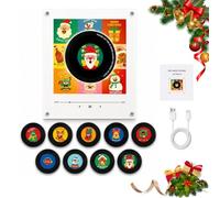 Retro Christmas Vinyl Record Player Fridge Magnet, Mini Magnetic Music Box with 9 NFC Discs, USB-C Rechargeable, Vintage Holiday Kitchen Decor Gift for Music Lovers and Collectors (1pc)