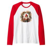 Retro Christmas Wreath with Pine Cones Cute Christmas GNOME Maglia con Maniche Raglan