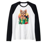 Retro Christmas Yorkshire Terrier X-mas Yorkie Terriers Maglia con Maniche Raglan