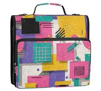 Retro colorato motivo geometrico 3 anelli cerniera raccoglitore con tracolla e maniglia facile da trasportare portafogli organizer per scuola e ufficio Carpeta del organizador