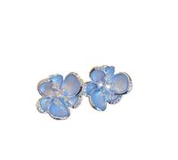 Retrò colori blu orecchini a fiori argento ago zircone orecchini a C alla moda, linea orecchini a fiori per la festa di decorazione delle donne, matrimonio-five flower