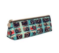 Retro Cool Camera Collection Astuccio in pelle di grande capacità astuccio portapenne con cerniera portapenne, bianco, Taglia unica, Astuccio per trucchi