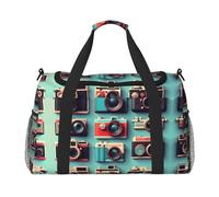 Retro Cool Camera Collection stampa grande tela viaggio Duffel Bag Weekender Borse per le donne Borsa da notte Carry On Tote Bag, nero, Taglia unica