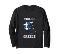 Retro Corfù Grecia Distressed Grecia Bandiera Maglia a Manica