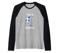 Retro Corfù Grecia Distressed Grecia Bandiera Maglia con Maniche Raglan