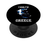 Retro Corfù Grecia Distressed Grecia Bandiera PopSockets PopGrip Adesivo