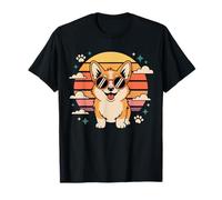 Retro Corgi Sunglasses Cute Dog Vibes Maglietta