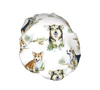 Retro Corgi Weed Pixel Gafas de sol Weeds Gorro de ducha Impermeable Reutilizable Forro de PEVA Gorro de baño elástico ajustable para el cabello para mujeres Damas Salón de spa
