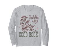 Retro Cowgirl ReadingTee Saddle Up con Un Buon Libro Western Maglia a Manica