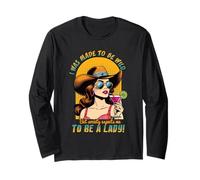 Retro Cowgirl Wild Woman Divertente Western Cocktail Atteggiamento Arte Maglia a Manica