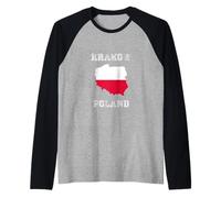 Retro Cracovia Polonia Distressed Polonia Bandiera Maglia con Maniche Raglan