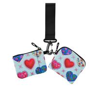 Retro Cuore Pesca Floreale Colorato Donne Cambiamento Portafoglio Porta Carte Carino Moda Porta Soldi con Tasca con Cerniera per Signore 2 Pz, Retro cuore pesca floreale colorato, 1 size, Casual