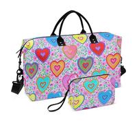 Retro Cuore Pesca Floreale Colorato Viaggio Duffel Borse Weekender/Pernottamento Duffel Tote Bag con Cinghia Regolabile per Sport 2 Pz Set Bolsa de lona para