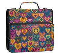 Retro Cuori Colorati A Righe 1.5 Pollici 3-Anelli Zip Raccoglitore Borsa con Manico Multi-Tasca Portfolio Raccoglitore per Scuola Gestor de Carpetas de Office