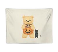 Retro Cute Bear With Pumpkin Arazzo Parete Arazzo Decorazioni Murali Arazzi Parete Per Dormitorio Soggiorno Festa 100x150cm