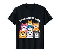 Retro Cute Cat It's OK to Have Big Feelings Salute mentale Maglietta