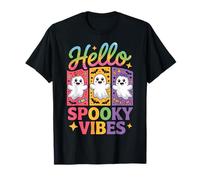 Retro Cute Ghost Hello Spooky Vibes Funny Halloween Girly Maglietta