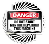 Retro Decal Custodia resistente | Danger Do Not Start Men are Repair This Machine Books autoadesivo autoadesivo per fai da te asciutto (8 x 12 cm)