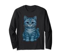 Retro Denim Style American Shorthair Cat Lover Tee Maglia a Manica