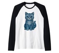 Retro Denim Style American Shorthair Cat Lover Tee Maglia con Maniche Raglan