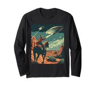 Retro Deserto Cowboy Equitazione Cavallo Tiro A Spazio UFO Art Maglia a Manica