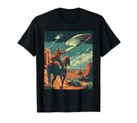 Retro Deserto Cowboy Equitazione Cavallo Tiro A Spazio UFO Art Maglietta