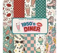 Retro Diner Scrapbook Paper Pad 8.5x8.5 20 Designs Double Sided 40 Pages Soda Fountain Jukebox Americana Junk Journaling Card Making Collage: Vintage 1950s Patterned Craft Sheets Checkerboard