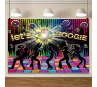 Retro Disco Party Sfondo 3,4 x 2,4 m Let's Boogie Dance Fotografia Sfondo Colorato Parete Pavimento Banner Back to 70S 80S 90S Photo Booth Puntelli Bambino Adulto Festa di Compleanno Musica Club