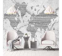 Retrò Disegnato A Mano Mappa Del Mondo Bianco Finto Marmo 3D Carta da Parati Tessuto in Seta Ufficio Sala Pranzo Divano Camera Soggiorno TV Sfondo Muro-350cm×256cm