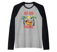 Retro divertente bassotto vacanze estive hot dog paradiso umorismo Maglia con Maniche Raglan