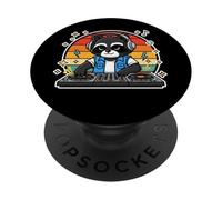 Retro DJ Raccoon Giradischi Mixing Musica Grafica PopSockets PopGrip Adesivo