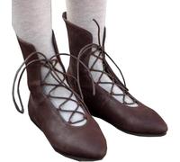 retrò Donne Stivaletti Corti Signora Medievale Lace Up Stivali di Cuoio Pu Stivali di Cuoio Sacerdote Costume Prete Danza Stage Scarpe Singole per Cosplay, Brown37
