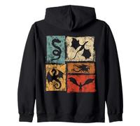 Retro Dragons Grafica Vintage Mitico Creatura Fantasy Felpa con Cappuccio
