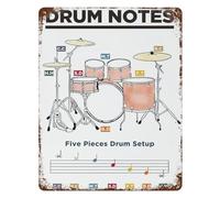 Retro Drum Notes Chart on Distressed Tin Metal Sign Vintage Music Theory Art for Drummers Garage Band Room Decor 8 X 12 Inch