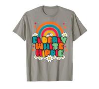 Retro Elderly White Hippie Groovy Flower 60s Rainbow Funny Maglietta