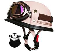 Retrò Elmetto Tedesco Pelle Casco Motociclista con Occhiali, ECE/DOT Omologato Mezzo Moto Caschi, Demi-Jet Leggero Moto Casco Aperto Uomo Donna Per Scooter Bici Cruiser Chopper (F3, M 55~56CM)