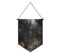 Retro Evil Pumpkin Halloween Path appeso banner in tessuto con asta telescopica banner bandiera festa banner e decorazioni per ufficio, scuola, aula, dormitorio, casa banderitas para fiestas