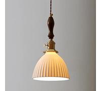 Retro Farmhouse Pendant White Ceramic Hanging Lamp Brass Chandelier with Walnut Adjustable Droplight Ceiling Light for Kitchen Island Restaurant Lighting