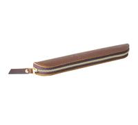 Retro fatto a mano in vera pelle con cerniera portapenne mini portapenne per una penna guaina protettiva copertura forniture da viaggio regalo, Marrone scuro.