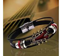 Retro Faux Leather Guitar Bracelet Wristband With Stainless Clasp Rock Jewelry For Music Enthusiasts Accessory For Men And Women Collane Bracciali E Orecchini (Black, One Size)