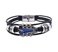 Retro Faux Leather Guitar Bracelet Wristband With Stainless Clasp Rock Jewelry For Music Enthusiasts Accessory For Men And Women Collane Bracciali E Orecchini (Blue, One Size)