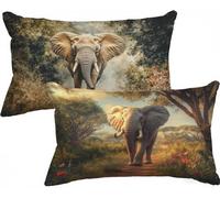 Retro Federe Cuscini Divano 30 x 50 Federe Cuscino Letto Elefante Set da 2 Lino Traspirante Copricuscini, Doppia Faccia Stampa con Cerniera Invisibile per Soggiorno Camera da letto Divano, Model171