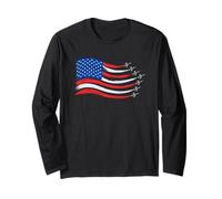 Retro Fighter Jet Airplane bandiera americana USA Pride 4 luglio Maglia a Manica
